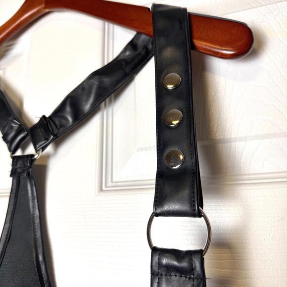 Women's Black Faux Leather Dark Gothic Witchy Halter Halter Bustier Corset XL - Picture 3 of 9